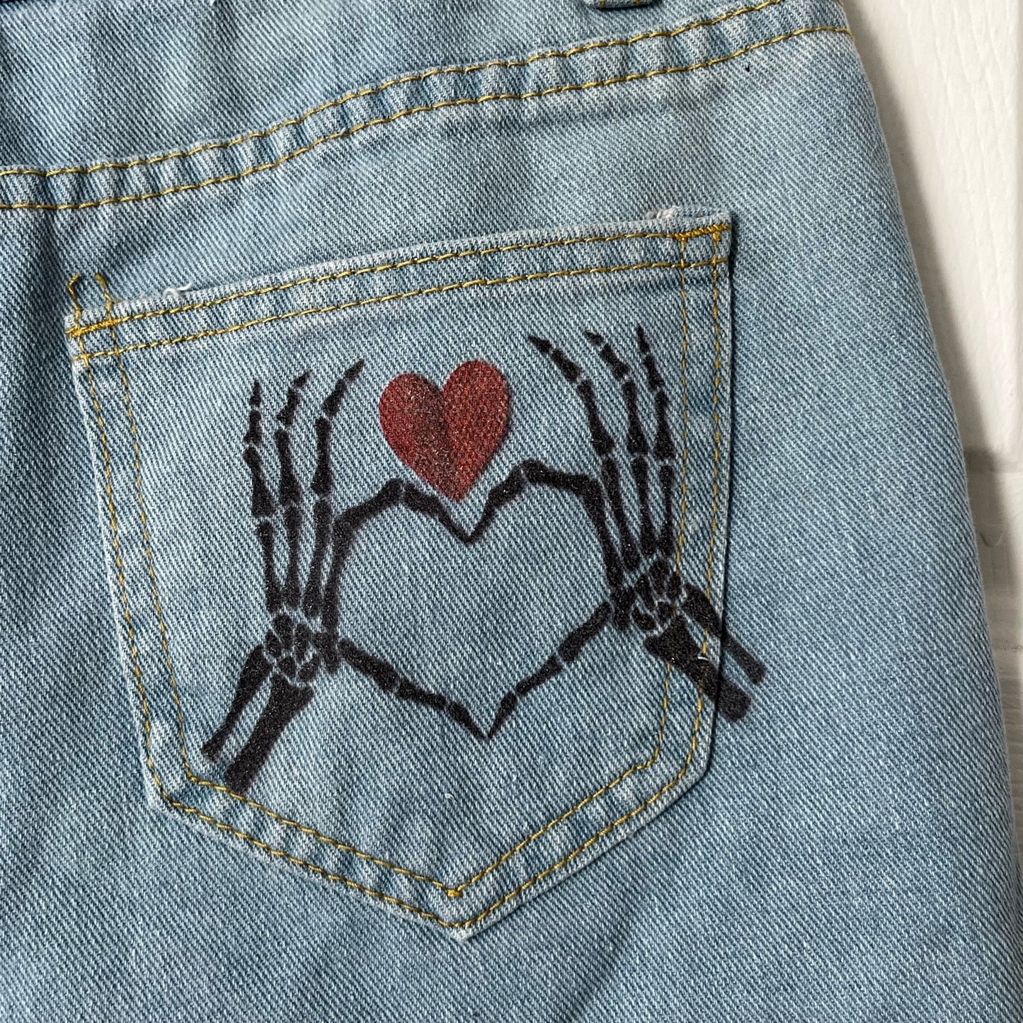 Distressed Cutoff Skeleton Heart Shorts - Size 3