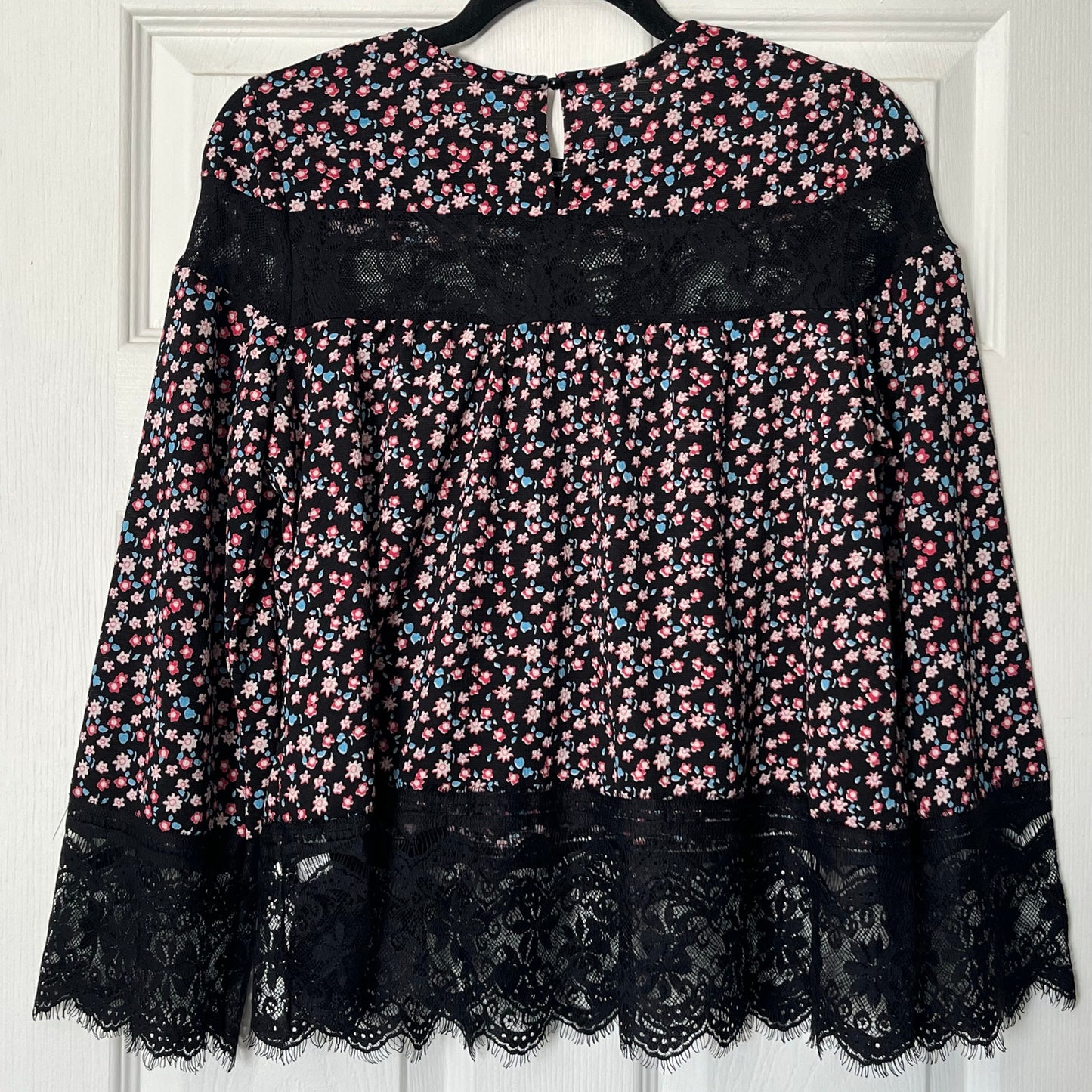 Floral Print Lace Inset Peasant Top - Size UNKNOWN