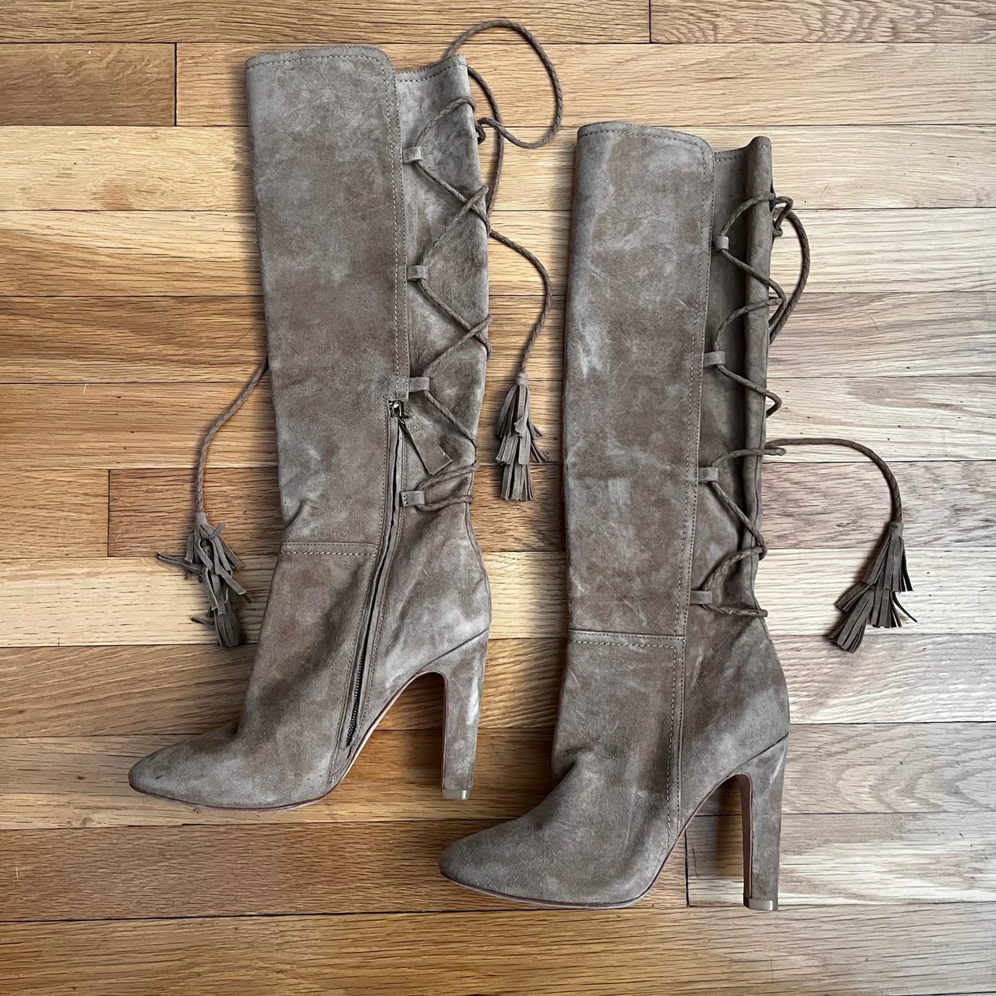 Joie Knee High Suede Lace-Back Stiletto Boots - Size 37