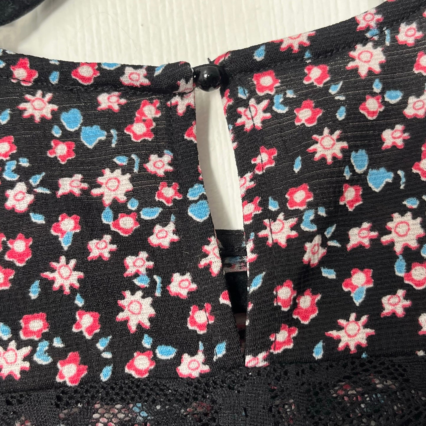 Floral Print Lace Inset Peasant Top - Size UNKNOWN