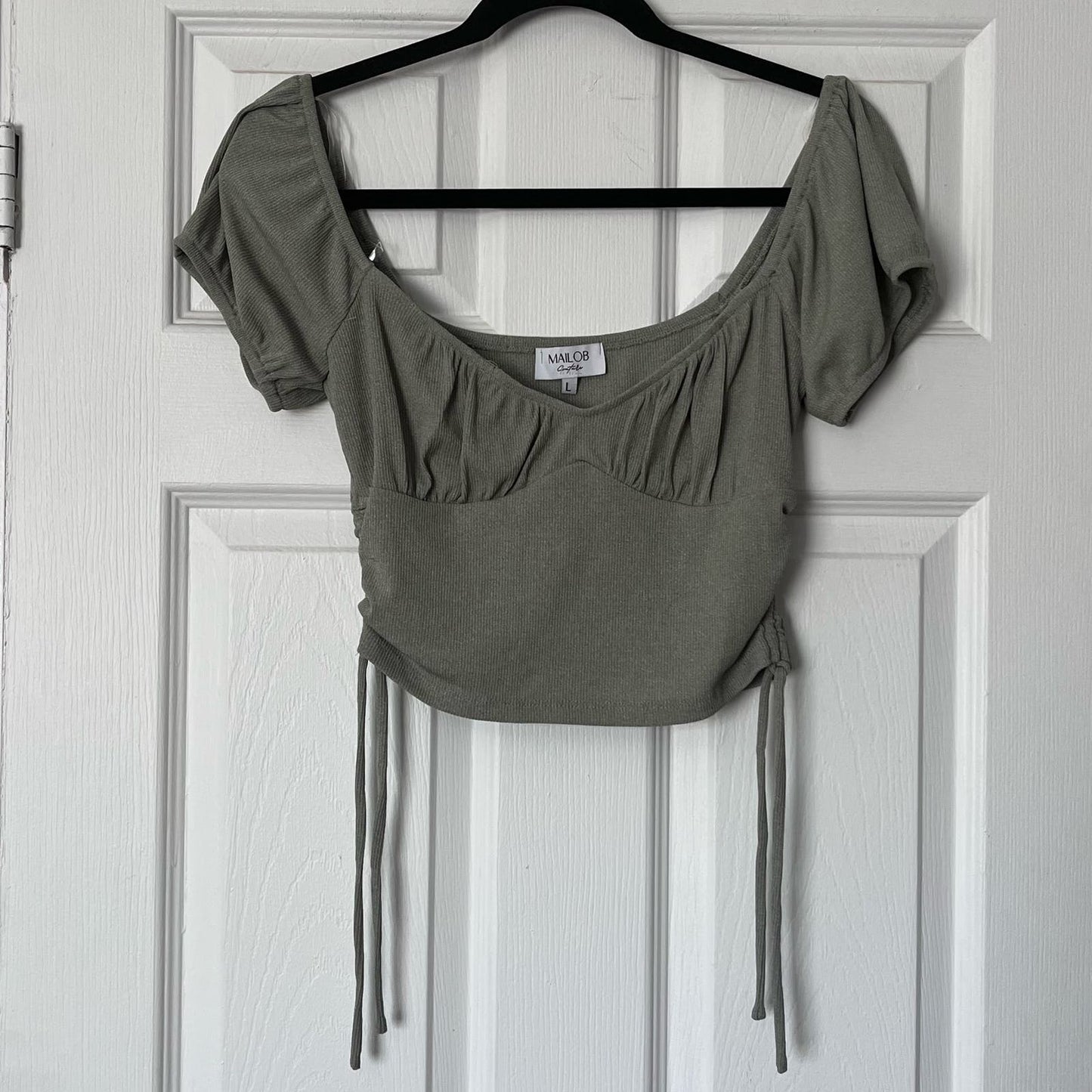 Mailob Side-Ruched Off-Shoulder Bodice Crop Top - Size L