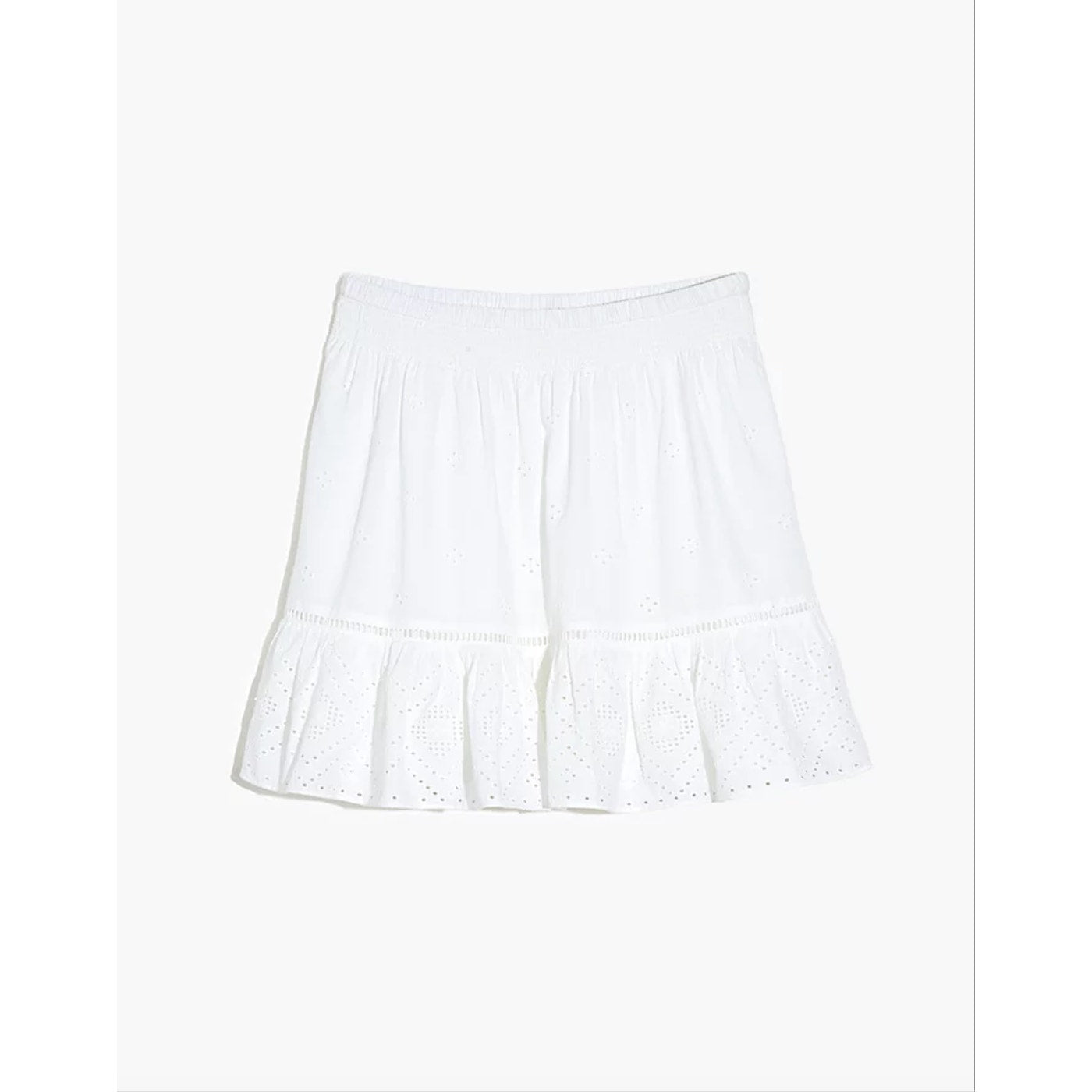 Embroidered Smock-Waist Ruffle Mini Skirt - Size M