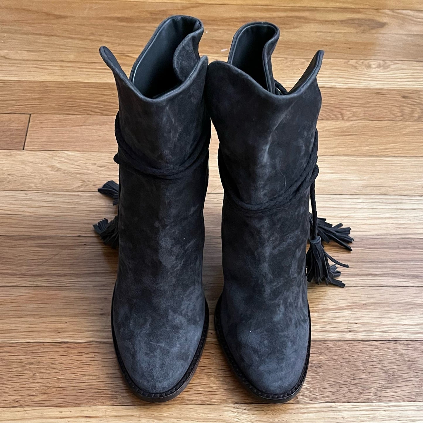 Joie Chap Suede Fringed Tie Ankle Boots - Size 37