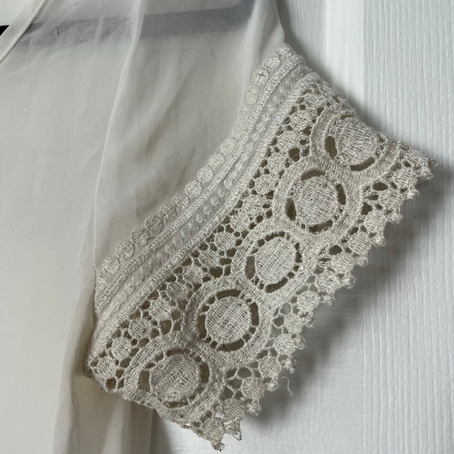 August Silk Options Lace Trim Embroidered Top - Size S