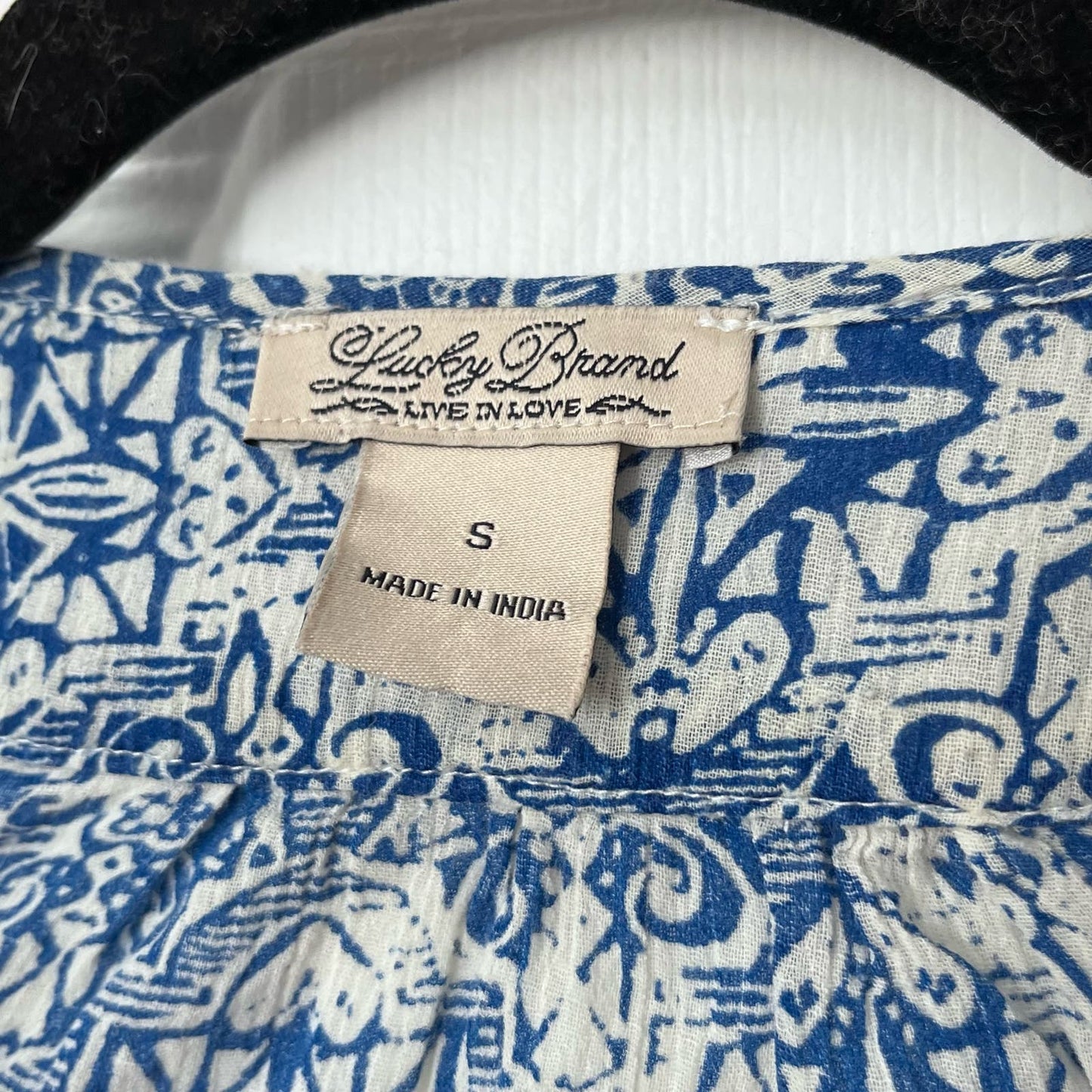 Lucky Brand Lino Print Peasant Top - Size S