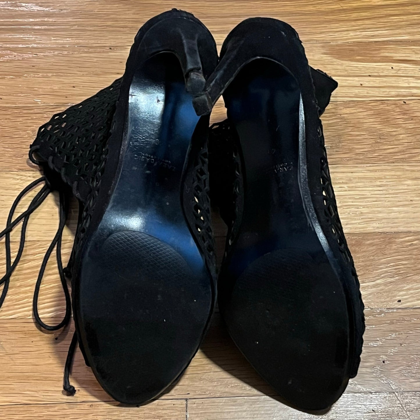 Zara Basic Laser Cut Peep-Toe Lace-Up Heels - Size 40