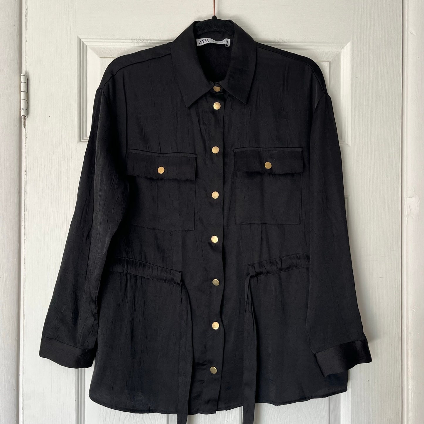 Zara Snap-Front Tie-Waist Blouse - Size S
