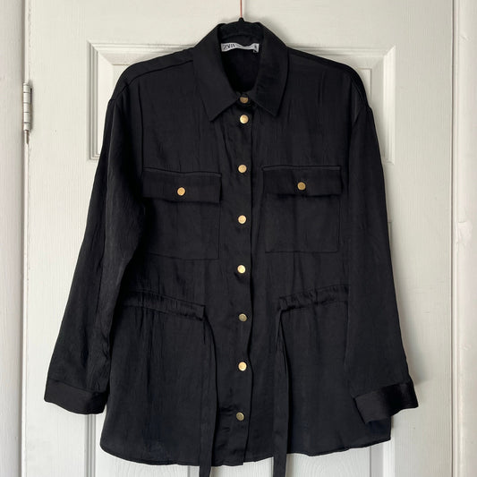 Zara Snap-Front Tie-Waist Blouse - Size S