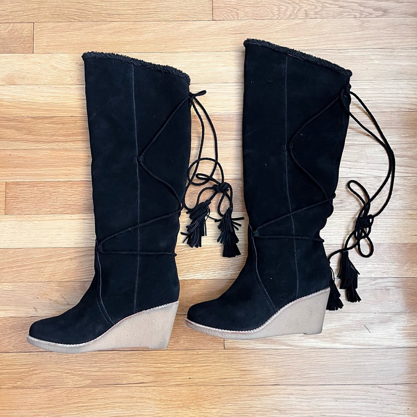 Joie Suede Sherpa-Lined Knee High Wedge Boots - Size 37 (ESTIMATED)