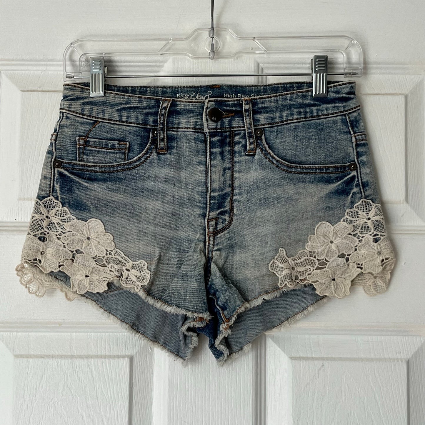 Mossimo Denim Lace Trim High Rise Short - Size 0/25