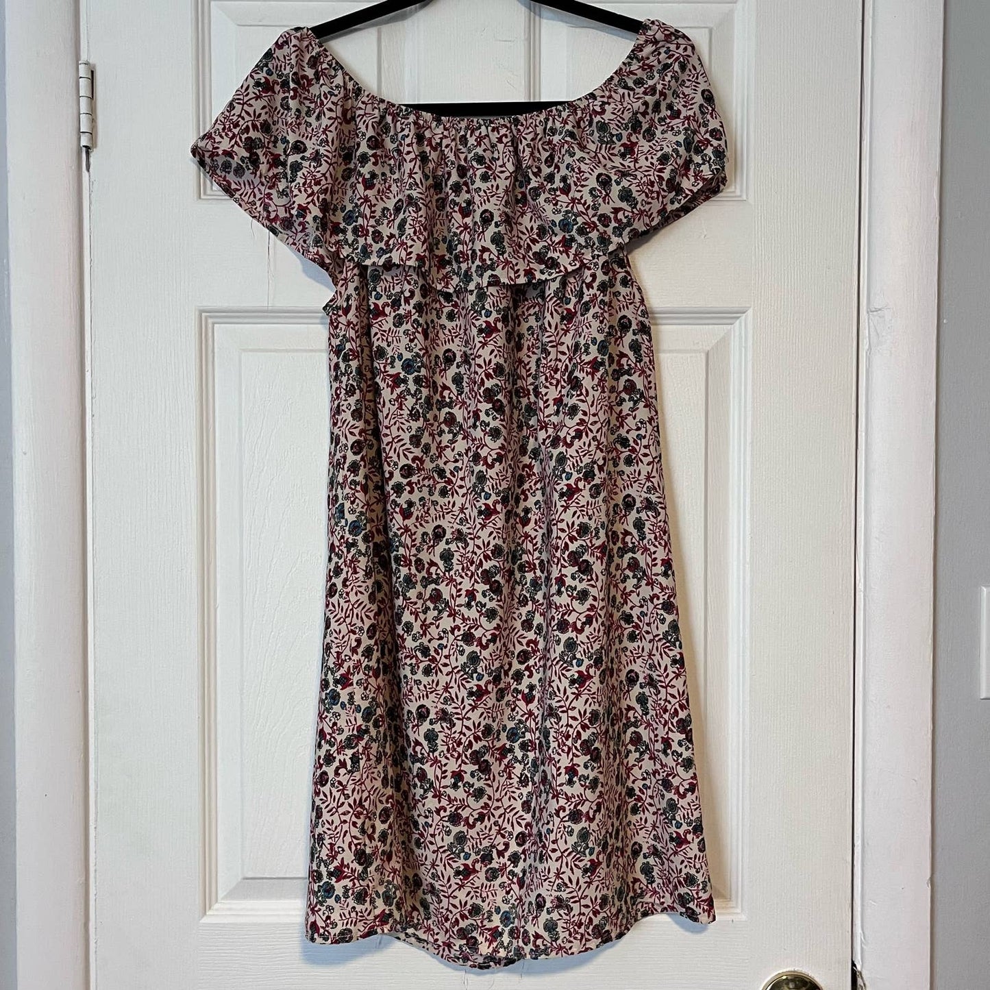 Off-Shoulder Floral Print Dress - Size L
