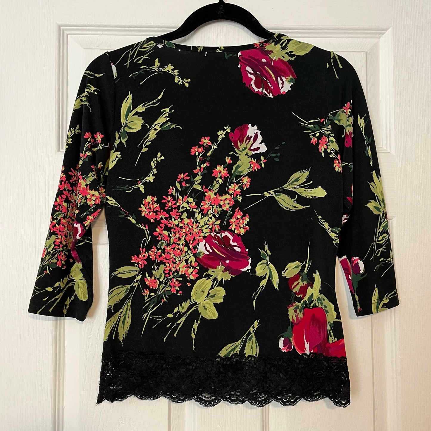 3/4 Sleeve Lace Trim Top - Size S