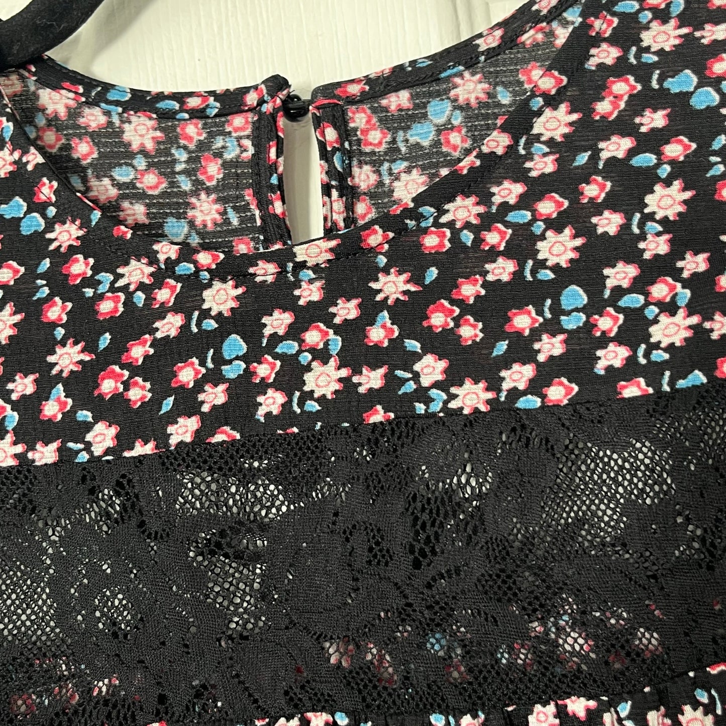 Floral Print Lace Inset Peasant Top - Size UNKNOWN