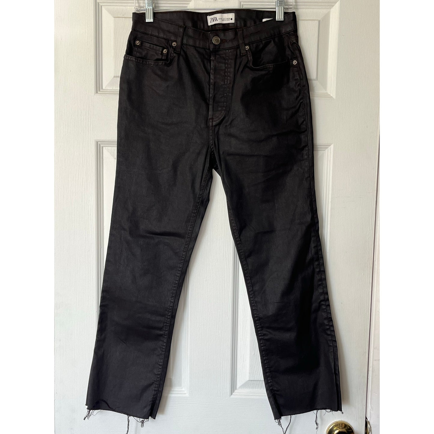 Zara The Dreed Flare Raw-Hem Coated Jeans - Size 8