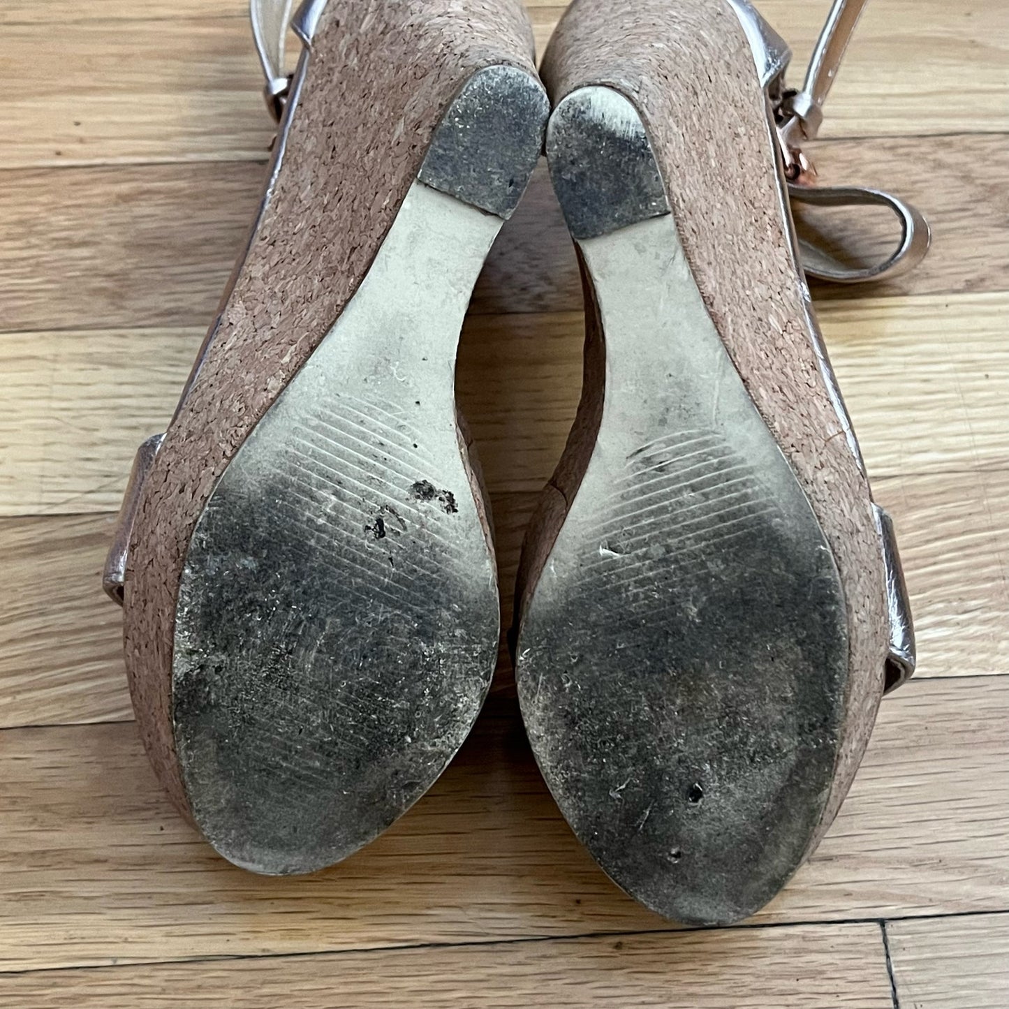 Shoedazzle Metallic Cork Wedge Heels - Size 6