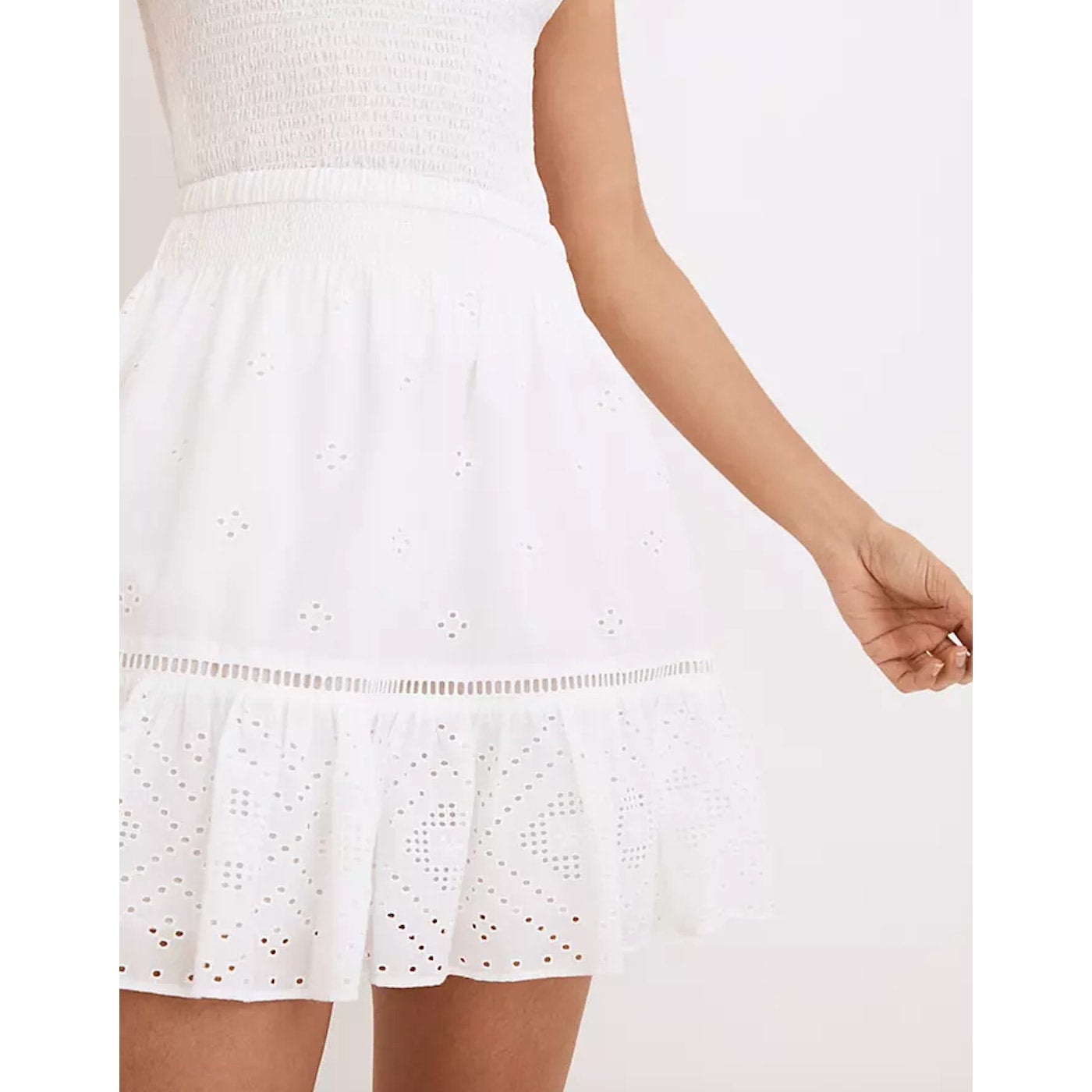 Embroidered Smock-Waist Ruffle Mini Skirt - Size M