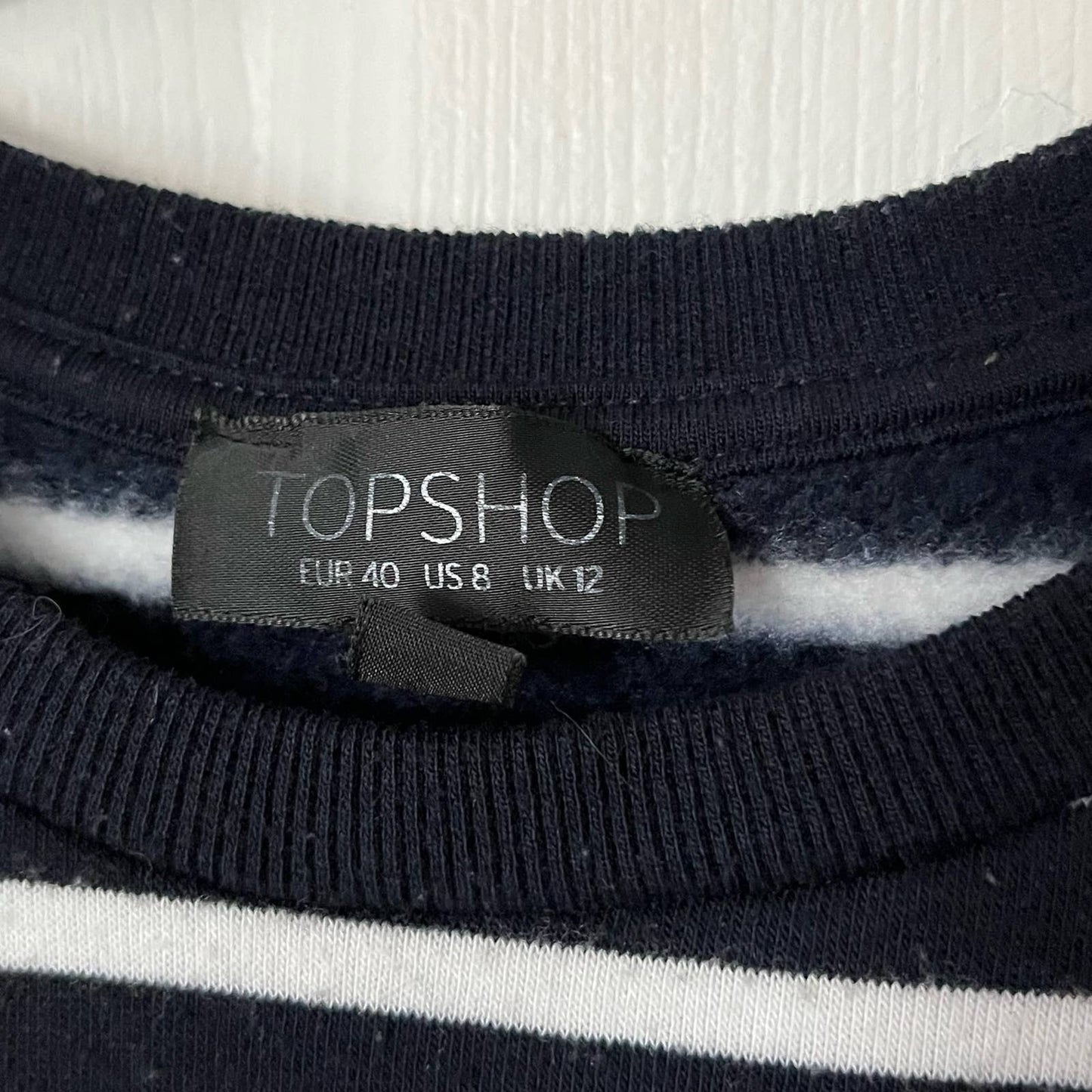 Topshop Striped Cropped 'Forever' Sweatshirt - Size 8