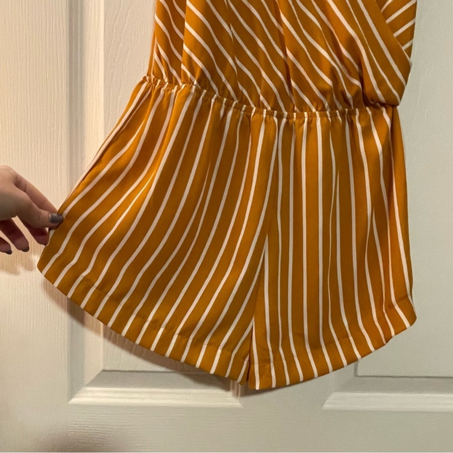 Timing Burnt Orange/White Striped Sleeveless Romper - Size M