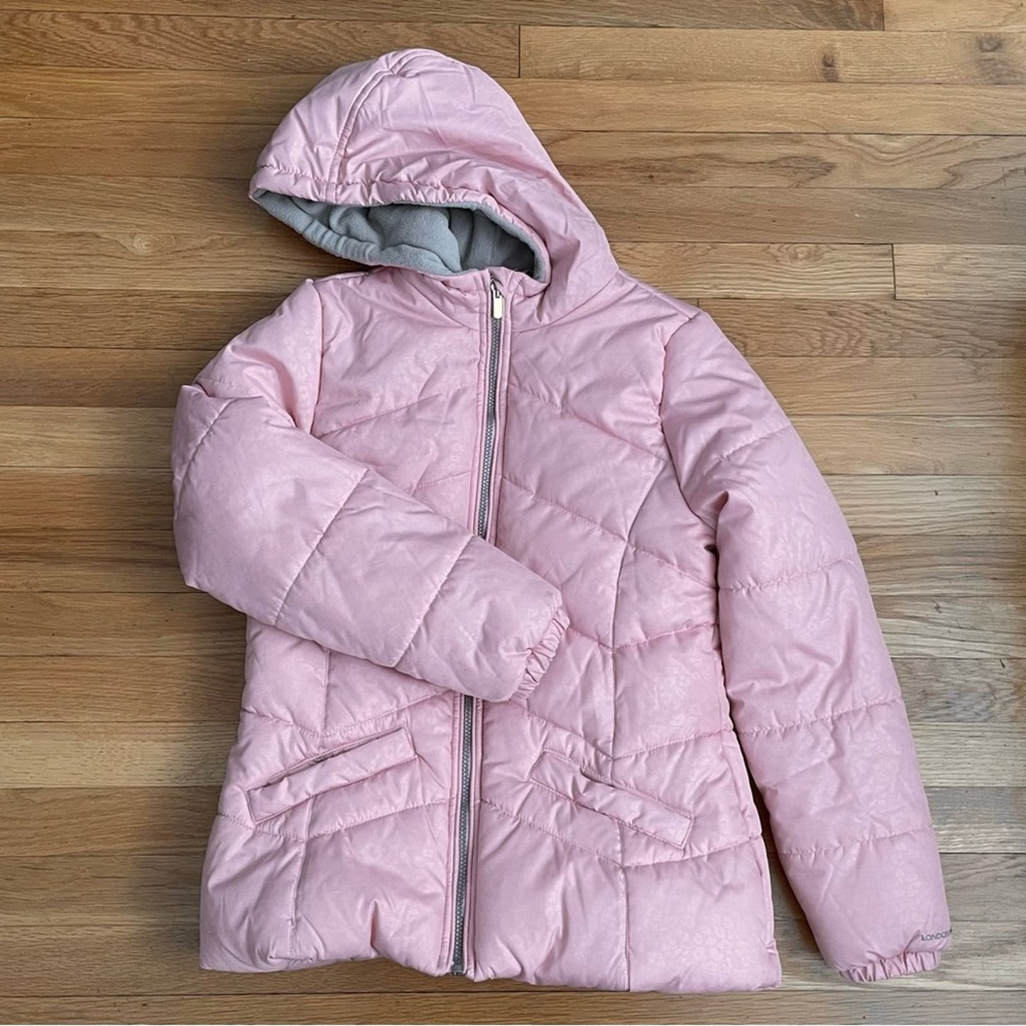 London Fog Pink Leopard Puffer Jacket - Size L (14-16)