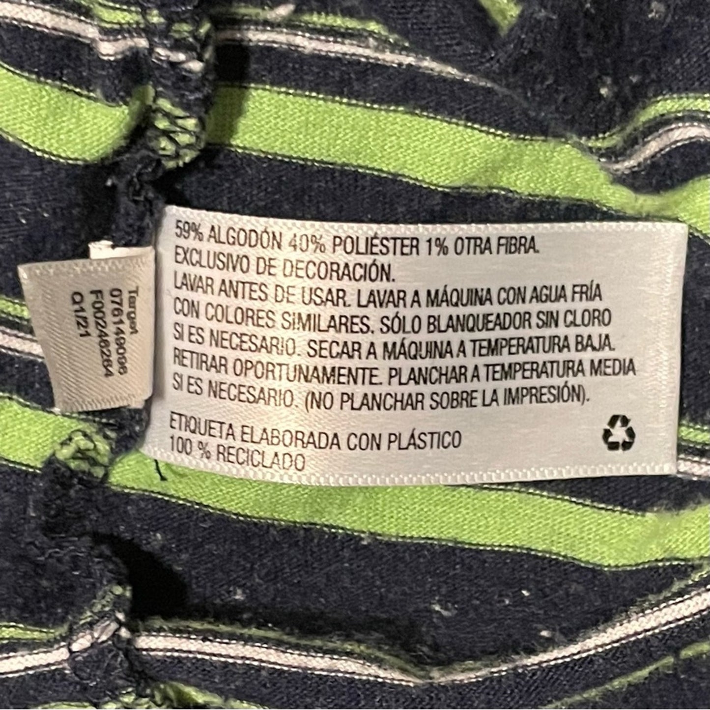 Cat & Jack Navy/Green Striped Kids T-Shirt - Size XL (16)