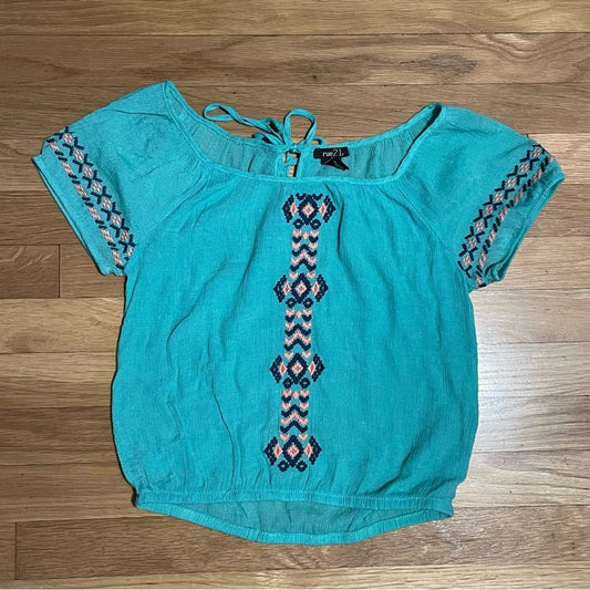 Rue21 Turquoise/Sea Green Embroidered Peasant Top - Size S