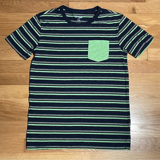Cat & Jack Navy/Green Striped Kids T-Shirt - Size XL (16)