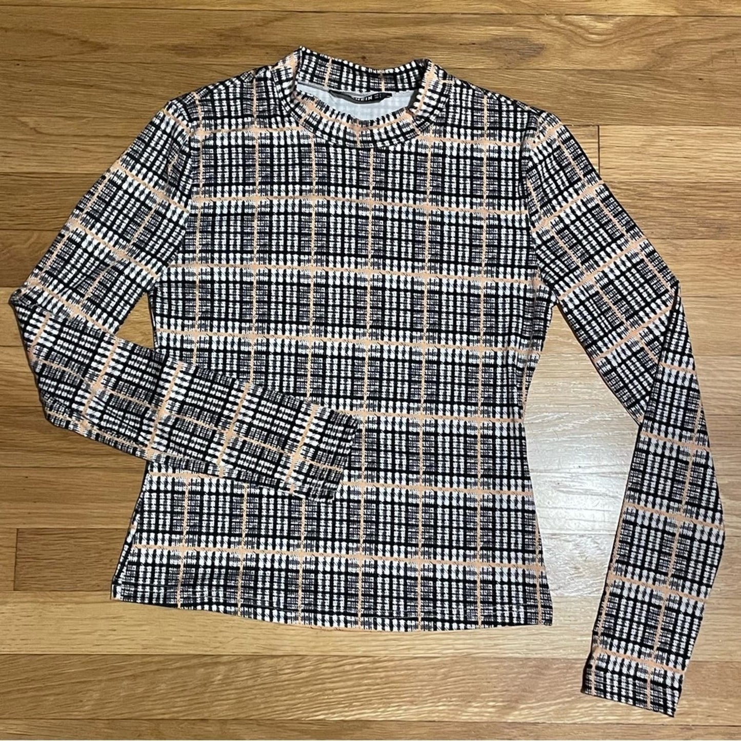 Shein Long Sleeve Plaid Print Top - Size S