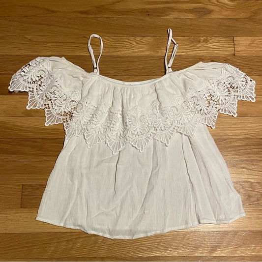 Active USA Lace Ruffle Off Shoulder Top - Size S