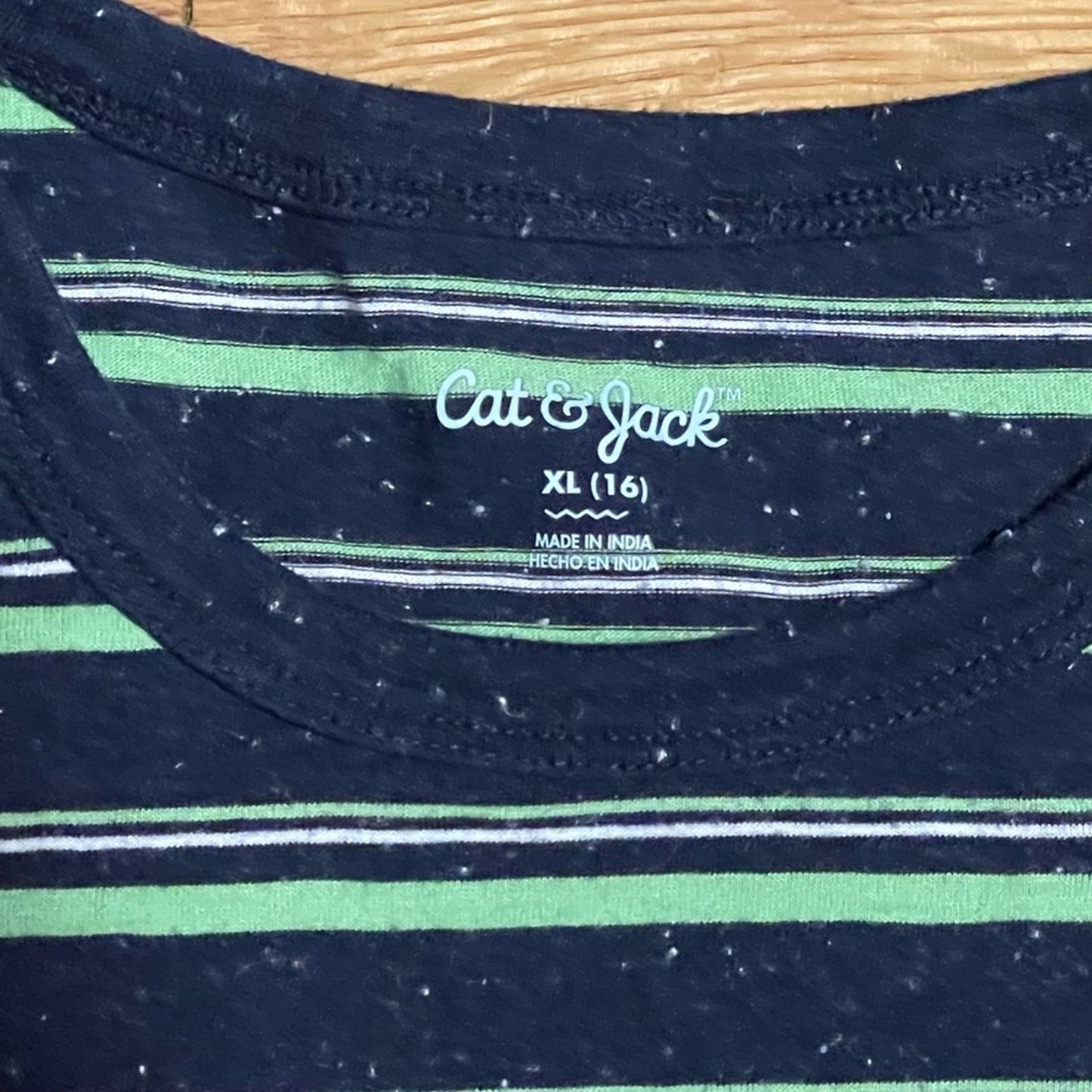 Cat & Jack Navy/Green Striped Kids T-Shirt - Size XL (16)