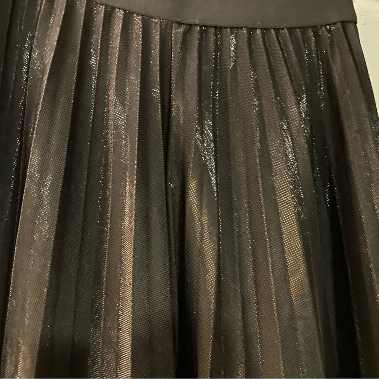 {No Label} Black Iridescent Pleated Skirt - Size Unknown