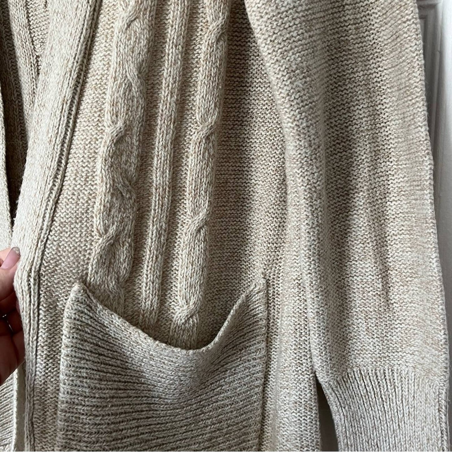 Harper Heritage Cable-Knit Open-Front Patch Pocket Cardigan - Size S