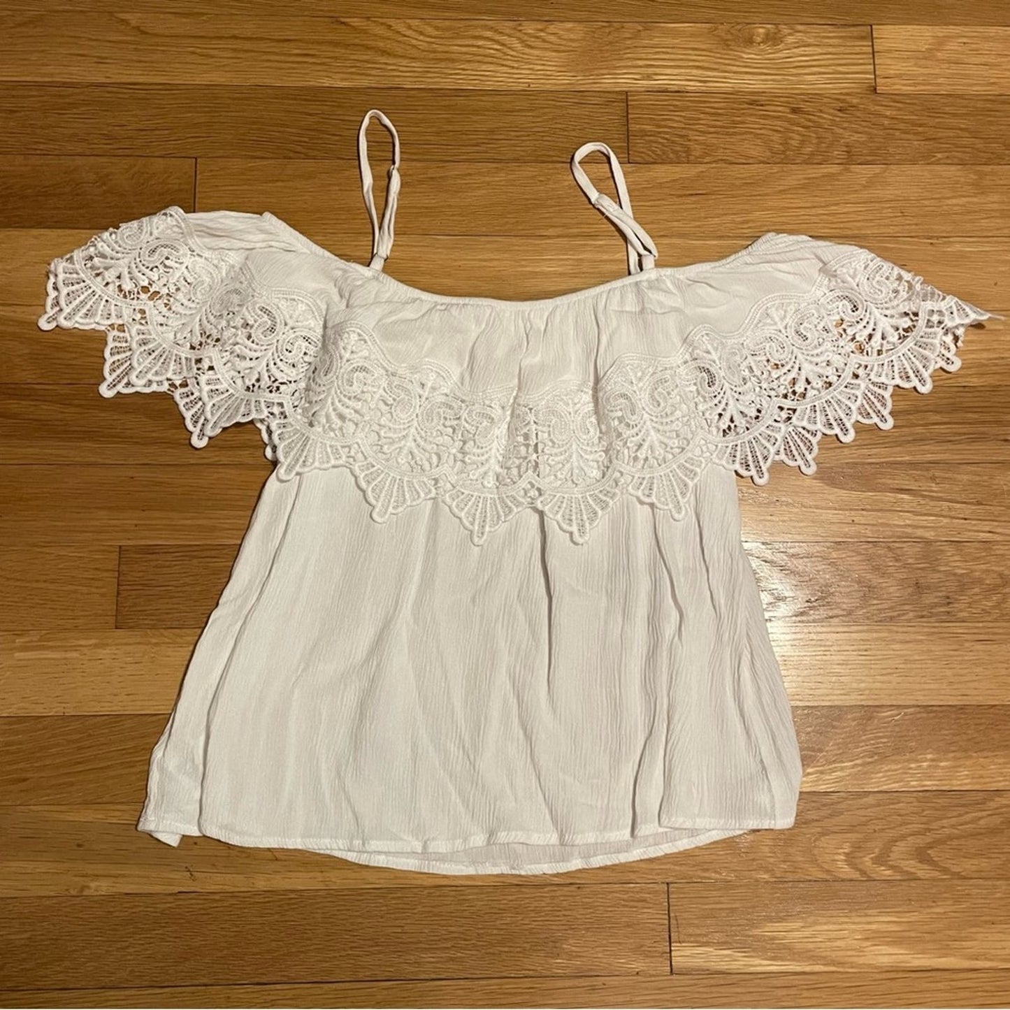Active USA Lace Ruffle Off Shoulder Top - Size S