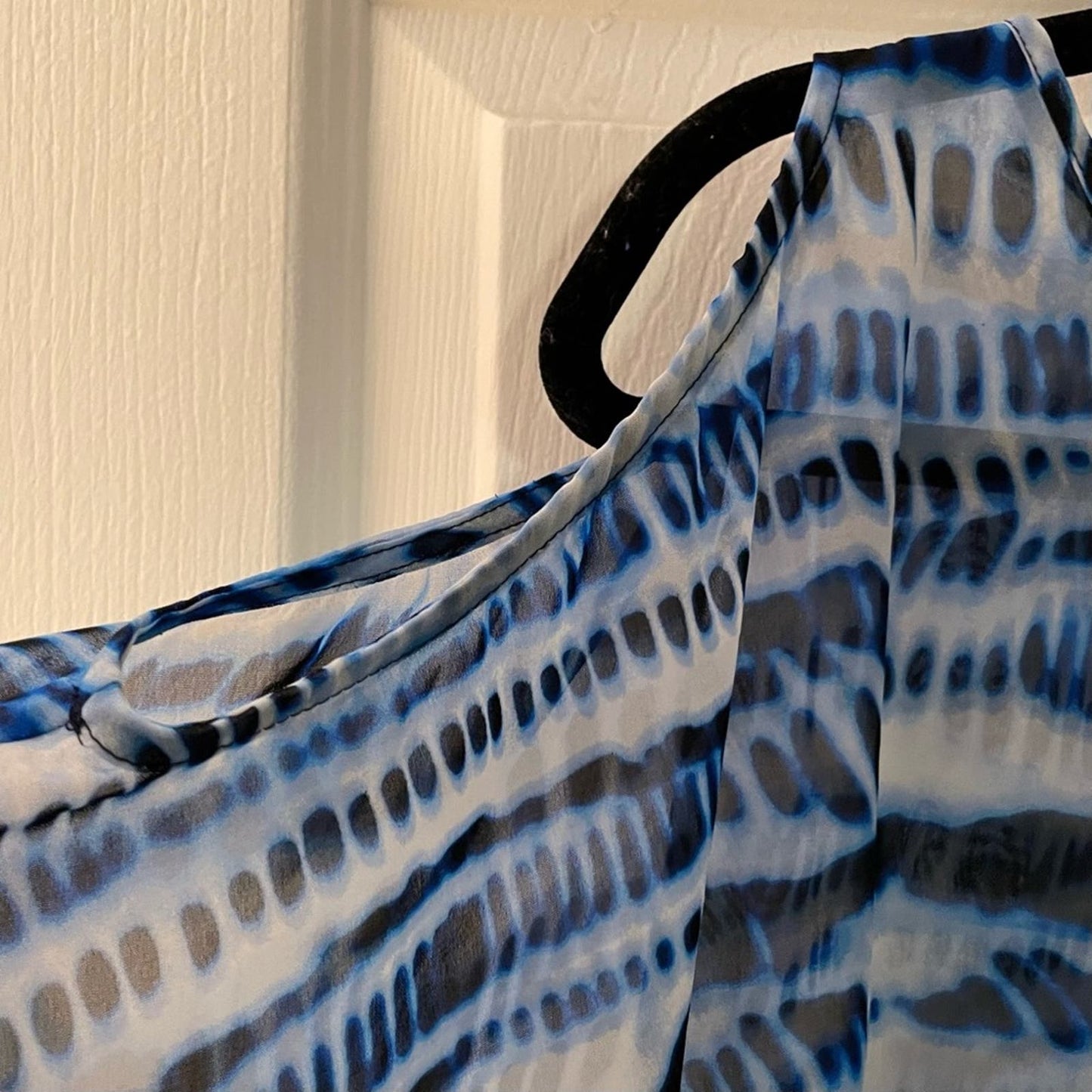Blue & White Tie-Dye Sheer Open-Shoulder Blouse - Size UNKNOWN
