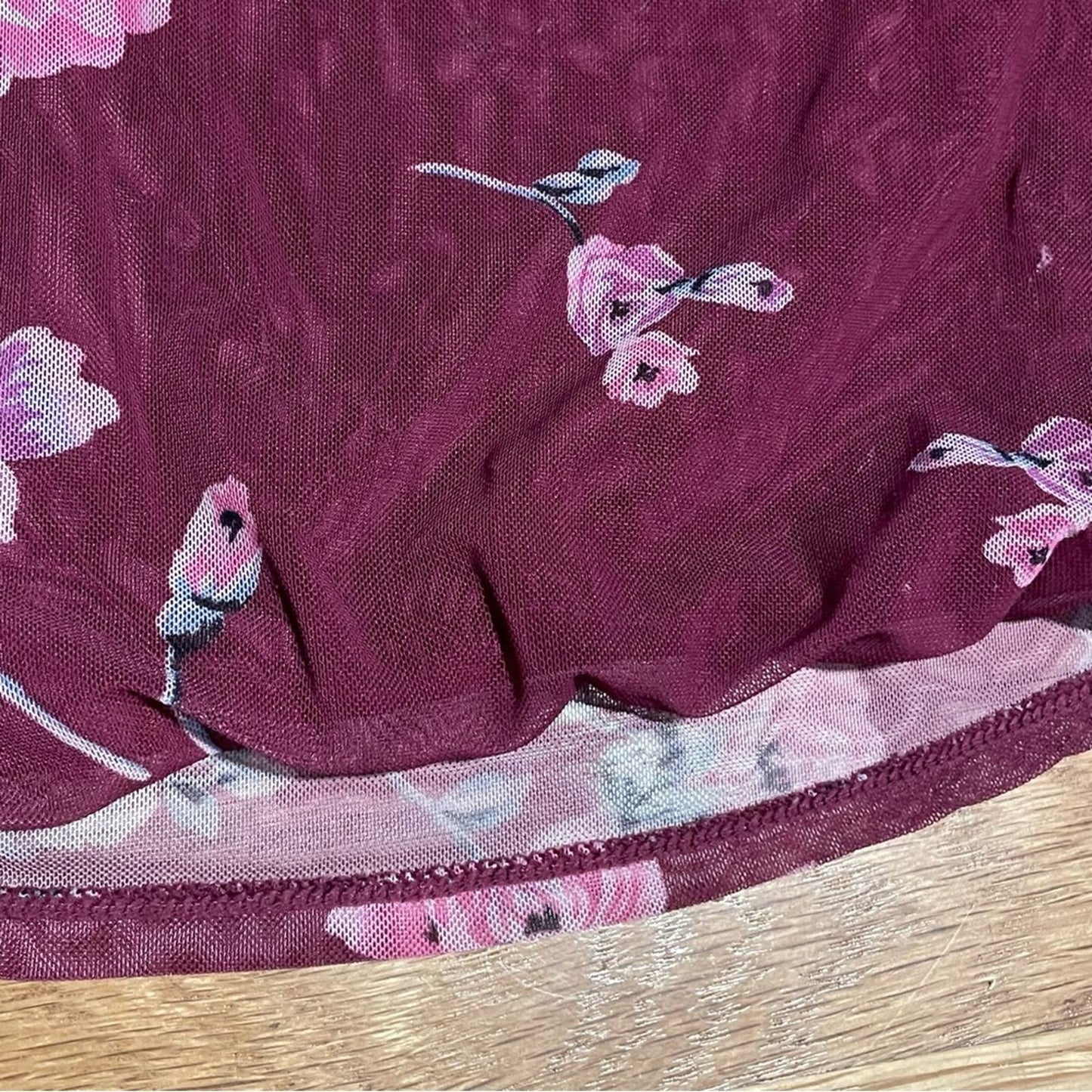 No Boundaries Burgundy Floral Mesh Top - Size M