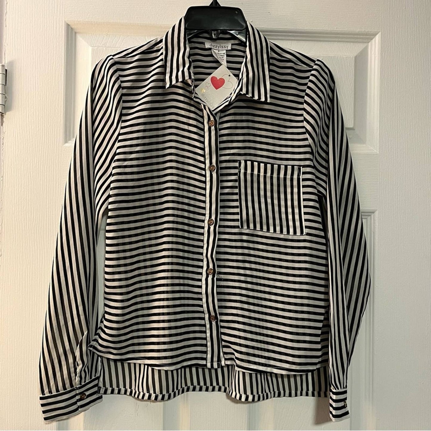 Dizzy Lizzy Sheer Mesh Striped Blouse - Size S