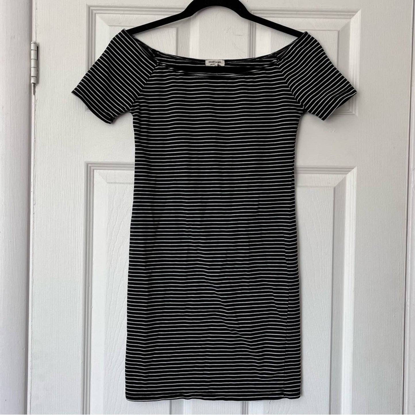 Heart & Hips Striped Off-Shoulder Mini Dress - Size S