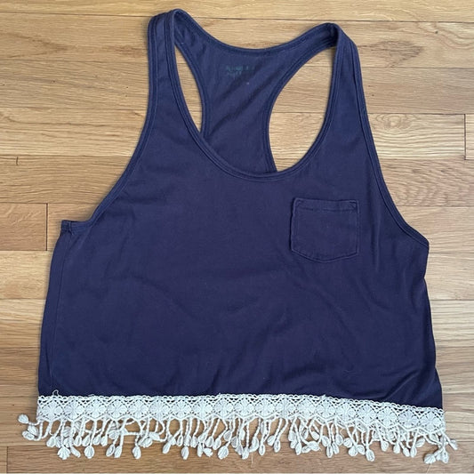 Arizona Jeans Navy Racerback Tank w/Crochet Trim - Size L