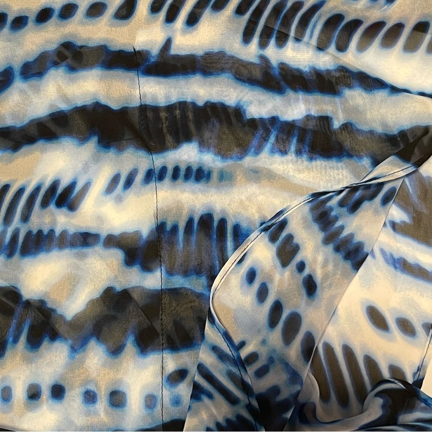 Blue & White Tie-Dye Sheer Open-Shoulder Blouse - Size UNKNOWN