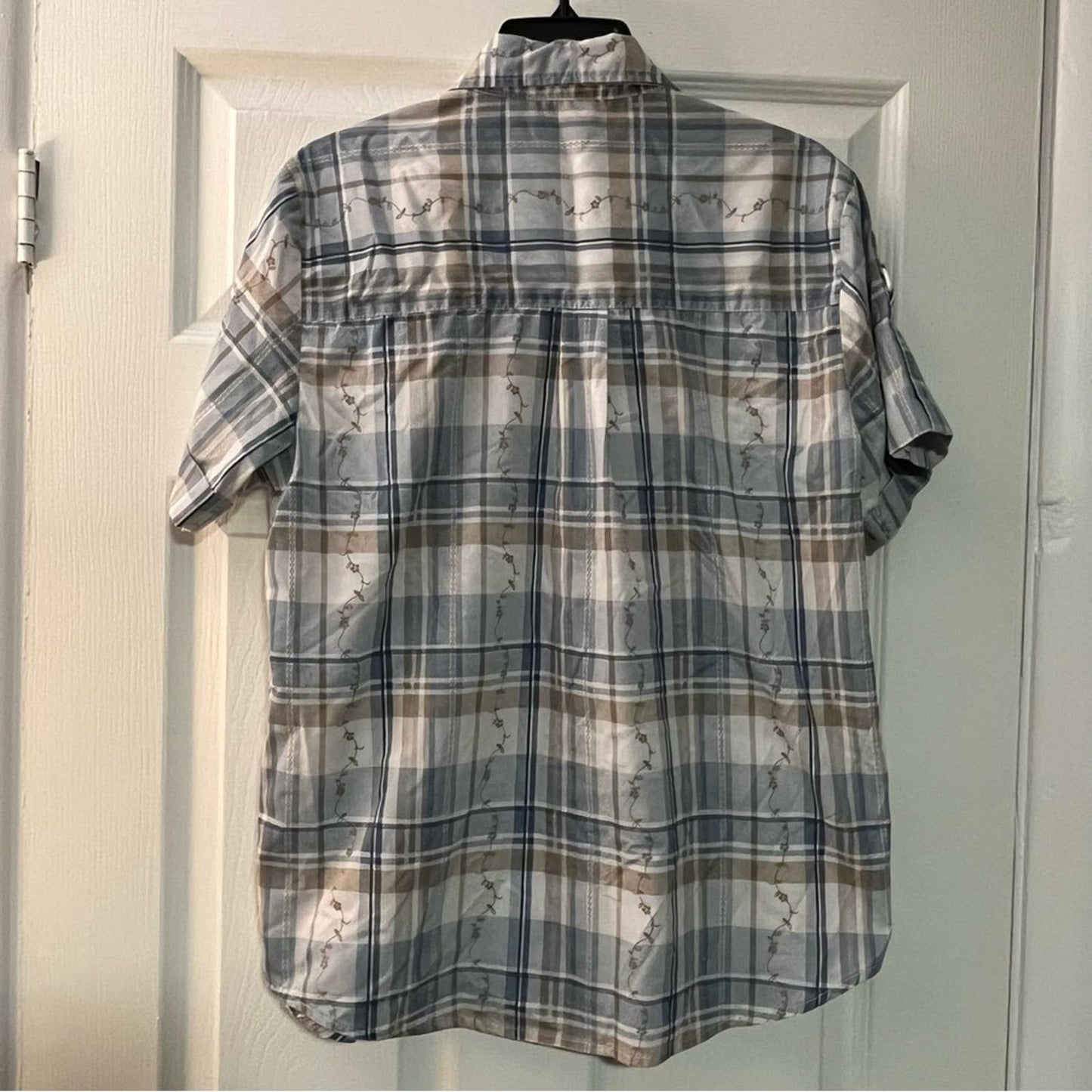 Adrian Delafield Short Sleeve Plaid Button-Down w/Vine Pattern - Size M