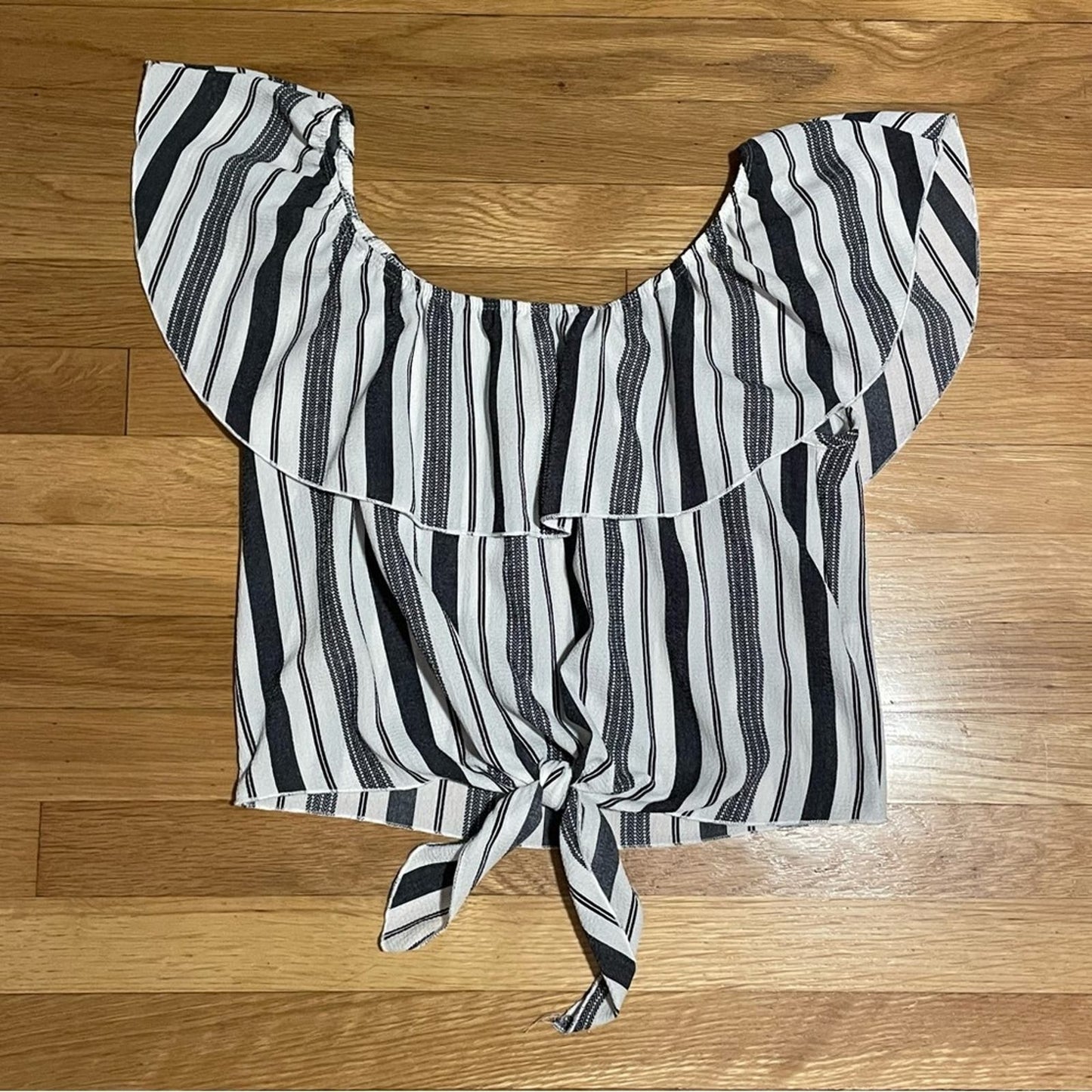 Paper Moon Striped Off-Shoulder Tie-Front Top - Size M