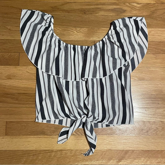 Paper Moon Striped Off-Shoulder Tie-Front Top - Size M