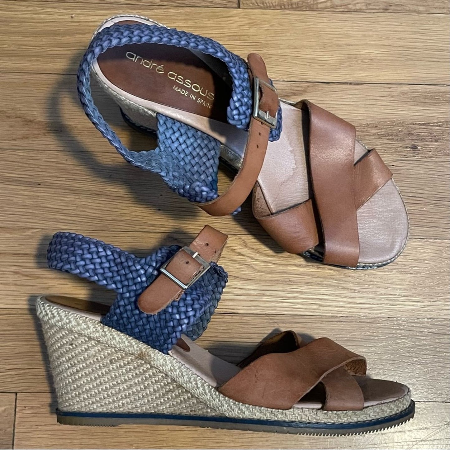 André Assous Leather Wedge Sandal - Size 8