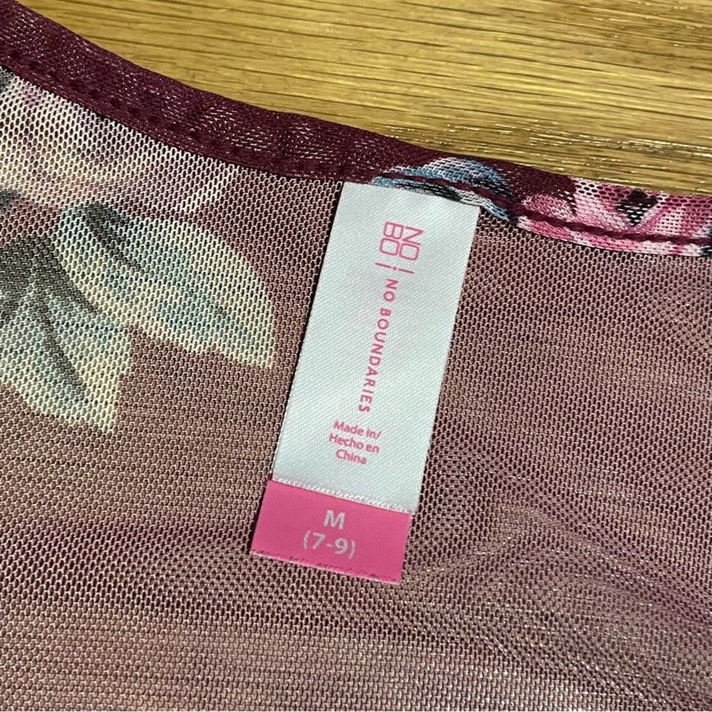 No Boundaries Burgundy Floral Mesh Top - Size M