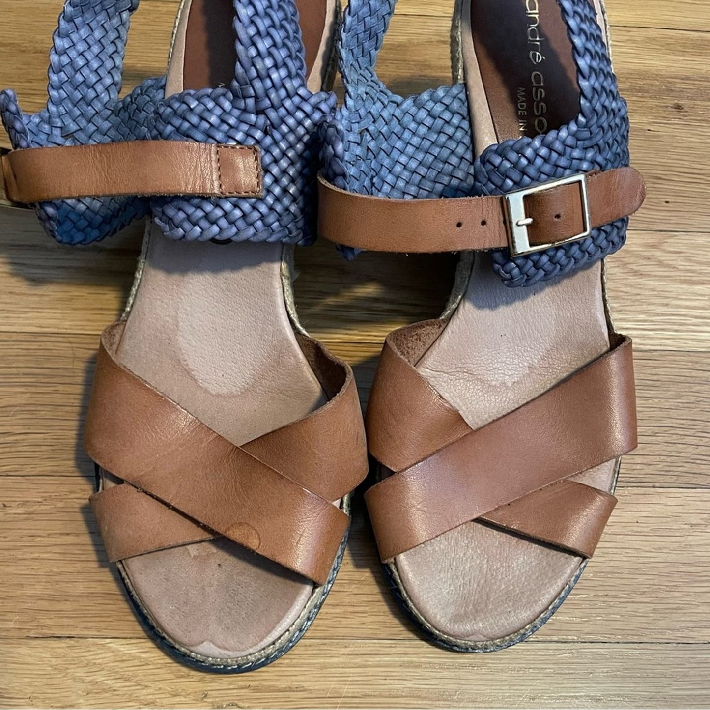 André Assous Leather Wedge Sandal - Size 8