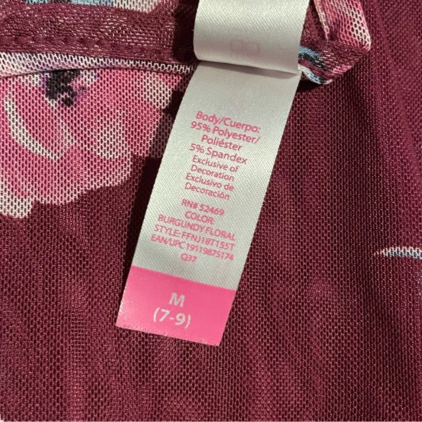 No Boundaries Burgundy Floral Mesh Top - Size M