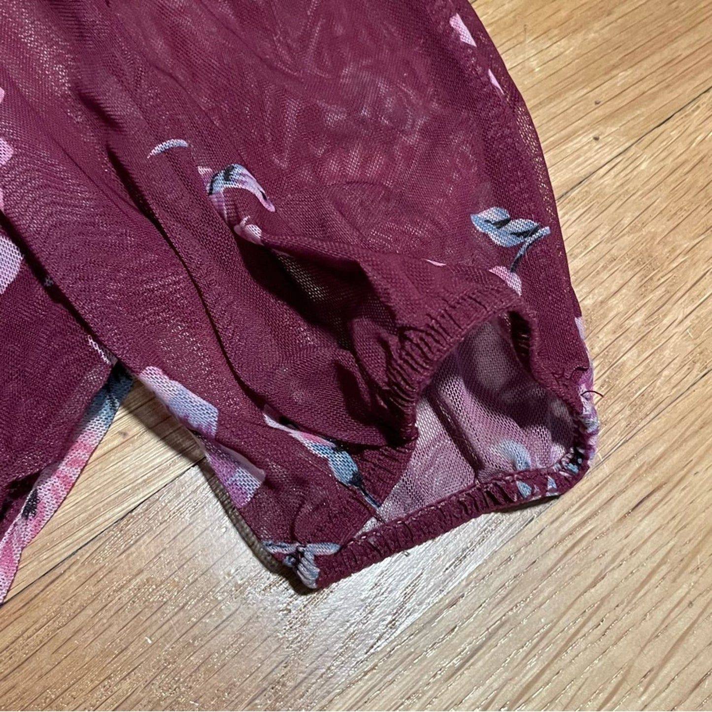 No Boundaries Burgundy Floral Mesh Top - Size M